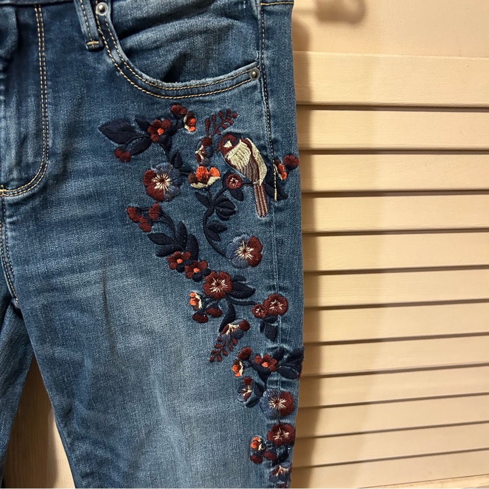 Driftwood Embroidered Floral Bird Jeans Straight Leg Women’s Size 26 - Picture 3 of 6
